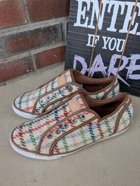 🎃 Vintage Y2K Coach Dee Tattersall Plaid Multicolor Wool Slip On Sneakers, 6.5